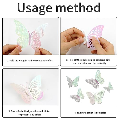24 PCS 3D Butterfly Wall Decor - Pink Room & Party Decorations