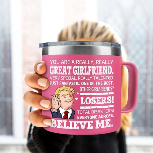 Girlfriend Mug - Romantic 14oz Pink Tumbler with Holiday Message - Gift for Her - Girlfriend Variation
