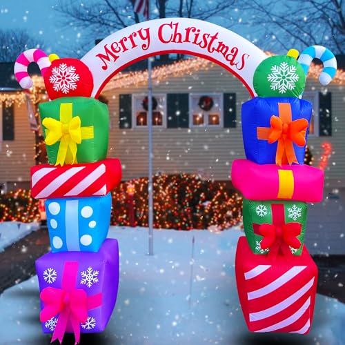 8 Ft Christmas Inflatable Arch with Gift Boxes - Holiday Yard Decor