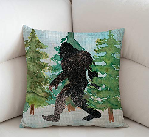 Sasquatch Watercolor Decorative Throw Pillow Cover Sw-013 - 18x18 Inch Cotton Linen