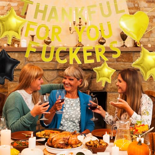 Thankful for You Banner with Foil Balloons – Thanksgiving Decorations