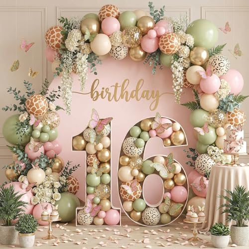 50 Pcs Sage Green and Pink Balloon Arch Kit for Safari Baby Shower Party