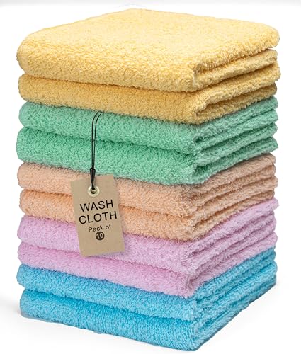 Textila Cotton Washcloths 12x12 Inch - Multicolor 10-Pack