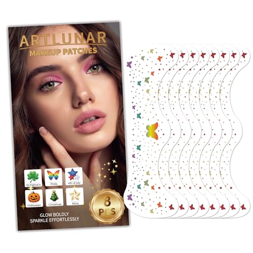 Artlunar 8Pcs Rainbow Butterfly Temporary Face Tattoos with Silver Glitter