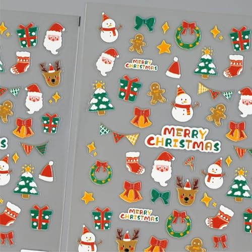 Namrec 5D Embossed Christmas Nail Art Stickers - Santa & Snowman Decals (2 Sheets)