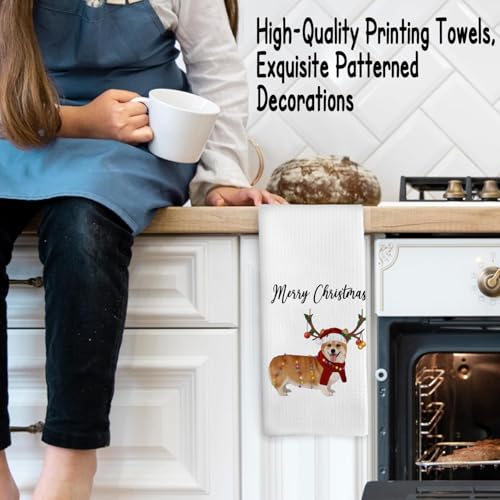 Funny Christmas Corgi Kitchen Towels - 24x16 Inch Tea Towels