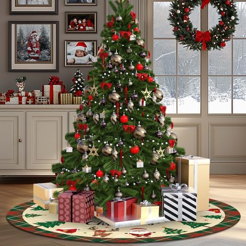 48 Inch Christmas Tree Skirt with Snowflakes & Santa Claus