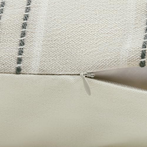 Set of 2 Grey Striped Throw Pillow Covers - 18x18 Inch Cotton & Linen for Home Decor