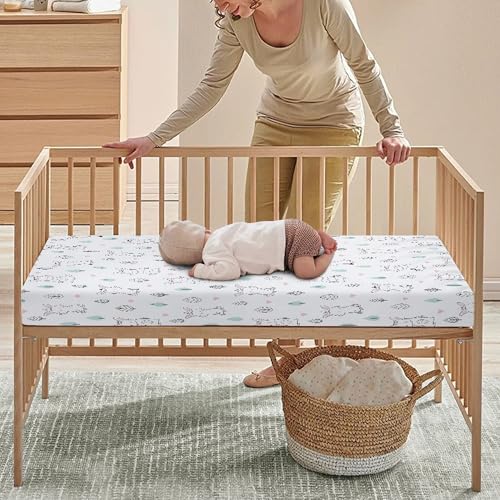 Streeyiu Bunny Fitted Crib Sheet - White, 52x28x8 in, Soft Polyester