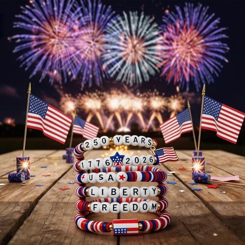 4th of July Patriotic Bracelets Set - 6 Pack in Red, White, Blue