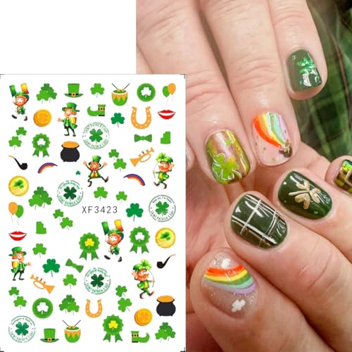 St. Patrick’s Day Nail Stickers 10 Sheets Green Shamrock Self-Adhesive Decals