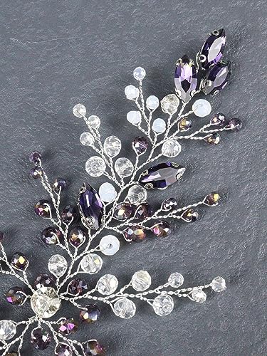 Brihasory Crystal Bridal Headband Handmade Rhinestone Wedding Hair Piece Purple
