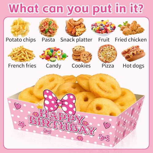 25 Pack Pink Mouse Birthday Party Food Trays - Polka Dot Design