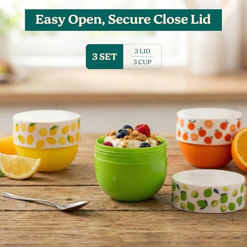 MosJos Snack Containers Set - 4 Oz Food Storage Cups with Lids (3 Colors)