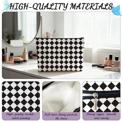 HBOPAN Black Rhombus Travel Makeup Bag Soft Linen Cosmetic Pouch