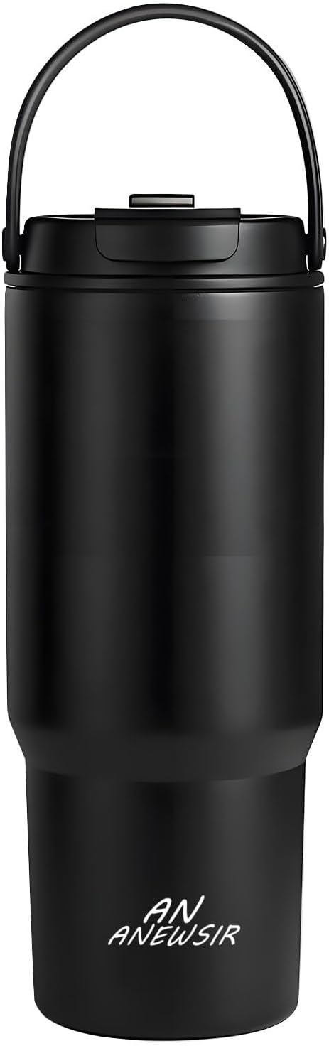 Skiennix Stainless Steel Water Bottle - 24 Oz Vacuum Insulated Tumbler with Straw | Keeps Drinks Cold for 12 Hrs (Black)