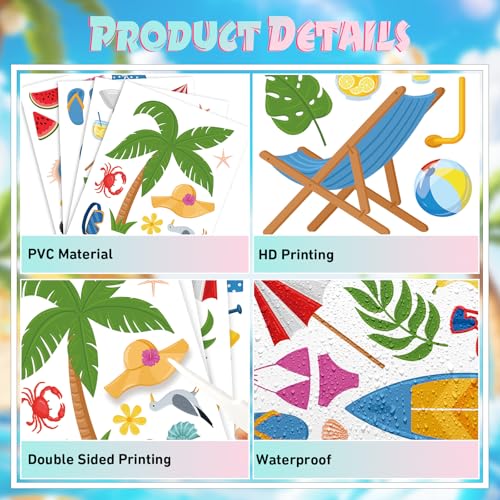 Summer Window Clings, 50 Pcs Beach Glass Stickers Decals