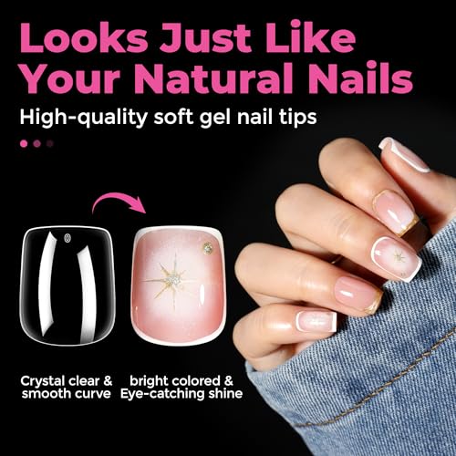 UNA GELLA Extra Short Square Gel Nail Tips - 216 Pcs Clear Full Cover