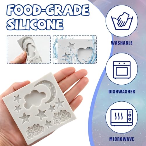 Asofelk Sky Theme Silicone Fondant Mold - Star, Moon & Cloud Candy & Cake Decorating Tool