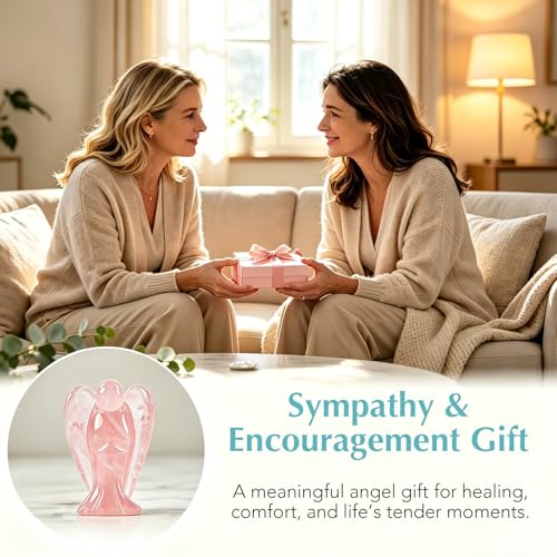 LIMGUVK Rose Quartz Angel Gift for Women, Mini Healing Crystal Keepsake - Small Guardian Decor for Desk & Bedside