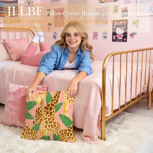Giraffe Pillow Cover 18x18 Double-Sided Flannel for Kids Room