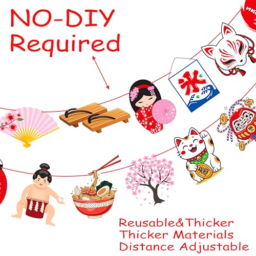 Japanese Themed Party Banner Set - 3 Pre-Strung Sakura & Kitsune Decorations