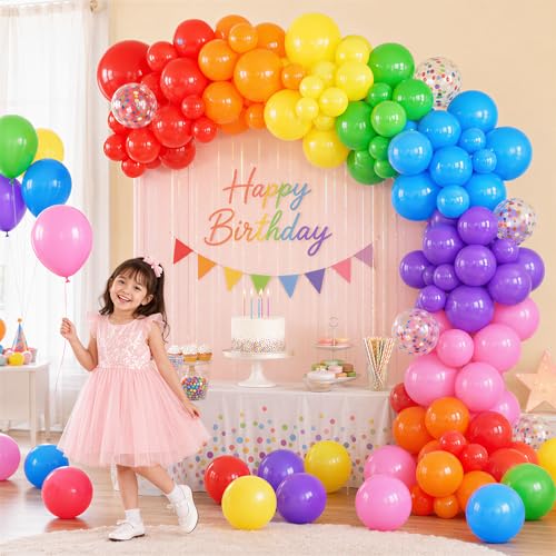 178-Piece Rainbow Balloon Arch Kit, Colorful Latex Garland for Parties