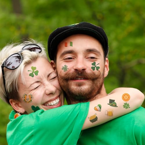 St. Patrick's Day Temporary Tattoos - 145 Pcs Shamrock & Gnome Designs
