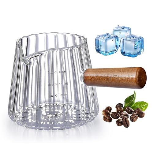JJOO 6 oz Espresso Shot Glass with V-Shaped Spout & Wooden Handle