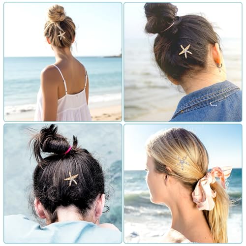 Tyqour 4Pcs Starfish & Pearl Hair Clips Mermaid Beach Hair Barrettes