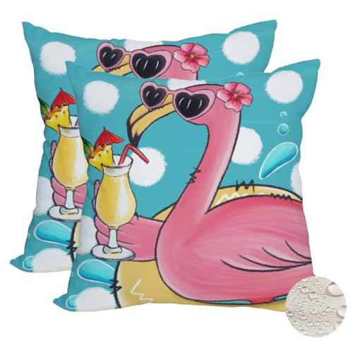 Fukeen Waterproof Flamingo Throw Pillow Covers - 20x20 Inch (2 Pack)