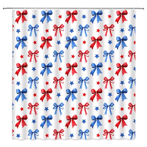 Patriotic 4th of July Shower Curtain - Red Blue Star Design, 70x70