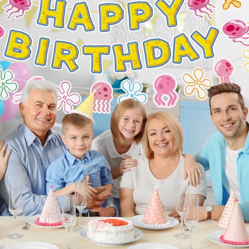 Underwater Theme Happy Birthday Banner for Kids - Yellow Cartoon Decor