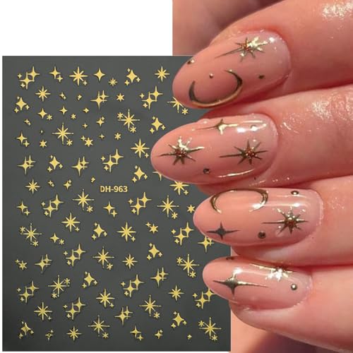 Glitter Star Nail Stickers 6-Sheet 3D Self-Adhesive Decals