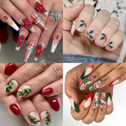 Christmas Nail Art Stickers 3D Embossed Winter Holiday Decals 4 Sheets