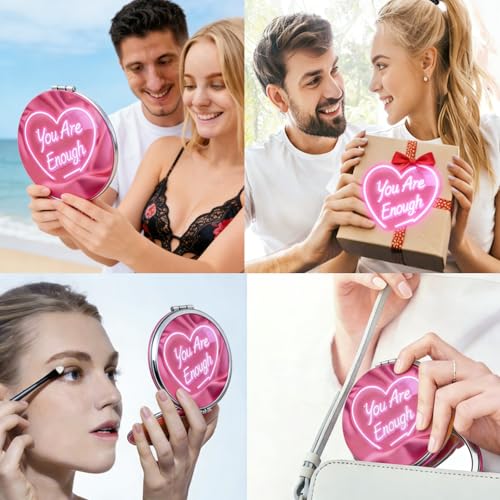Ammzus You Are Enough Pink Compact Mirror – Travel Pocket Makeup Mirror