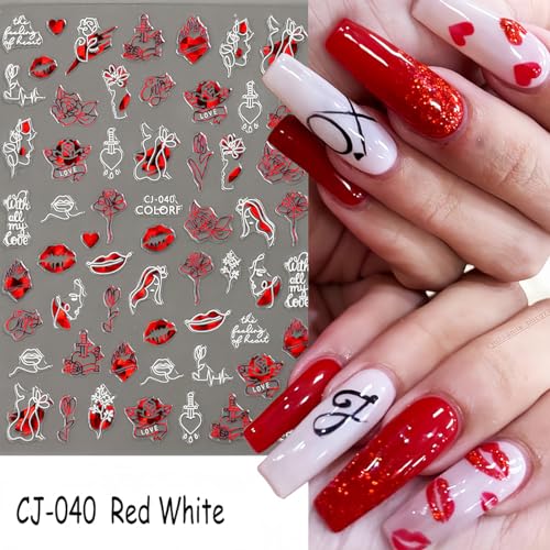 Valentine's Day Nail Art Stickers 6 Sheets Red Heart Sexy Lips Decals