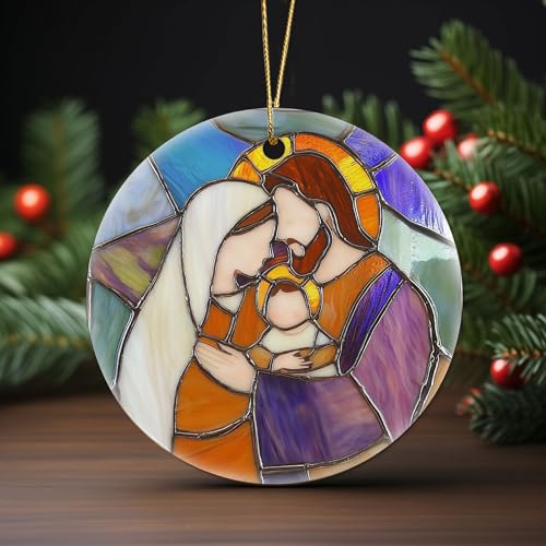 Stained Glass Nativity Ornament - Mary, Joseph & Baby Jesus
