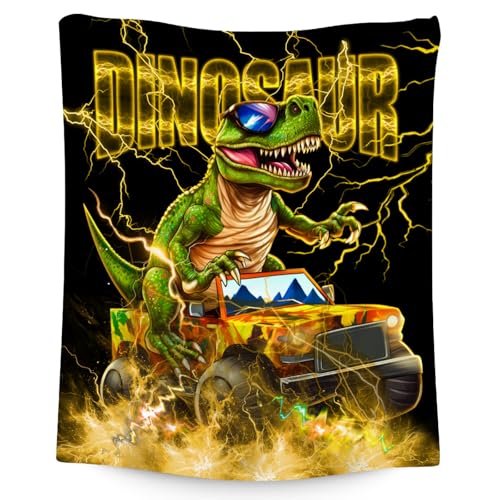 CUSPCOD Dinosaur Throw Blanket for Kids, Soft Yellow Flannel, 40"x50"