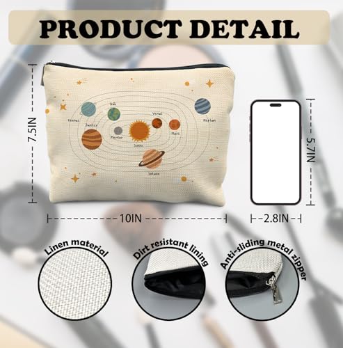 Space Planets Makeup Bag Linen Cosmetic Pouch for Travel