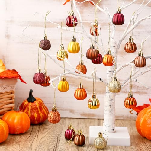 36 Pcs Mini Pumpkin Hanging Ornaments for Fall Tree - Yellow Autumn Decor