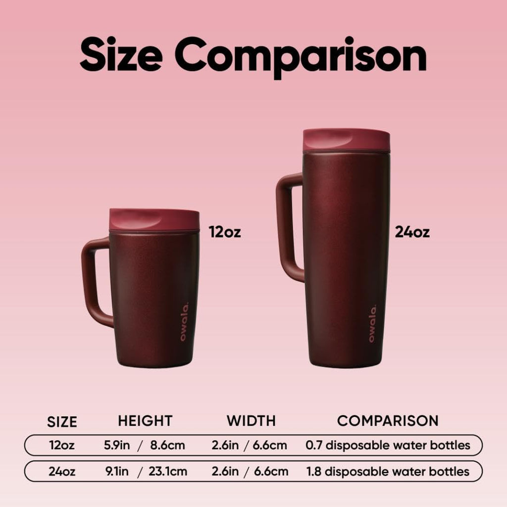 Owala SmoothSip Slider Travel Mug - 12oz Stainless Steel, Leak Proof, Hot & Cold Drinks, Black Cherry