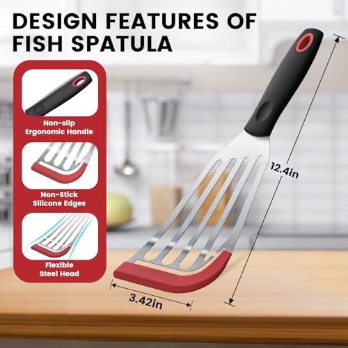 Hoosook Large Silicone Fish Spatula, Flexible Heat-Resistant Nonstick Turner