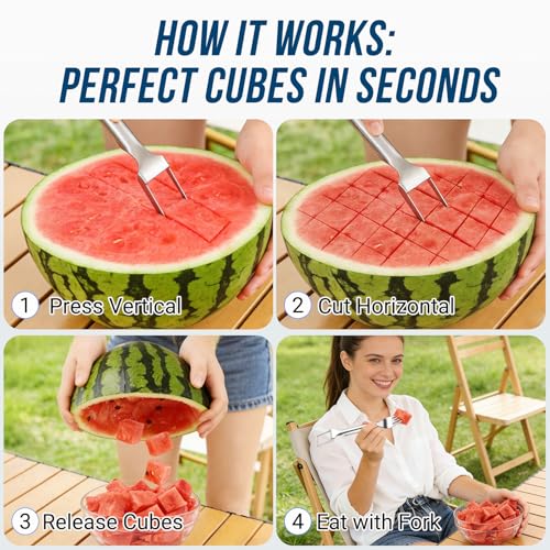 2-Pack Watermelon Cutter Slicer & Fork - Stainless Steel Fruit Tool