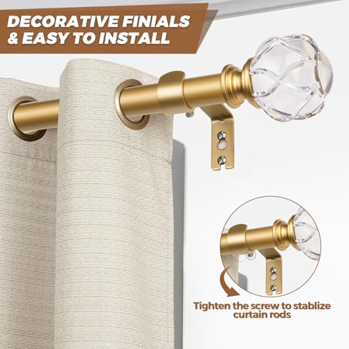 KAMANINA Gold Curtain Rod Finials - 2 Pcs Decorative Ends for 1 or 7/8 Inch Rods