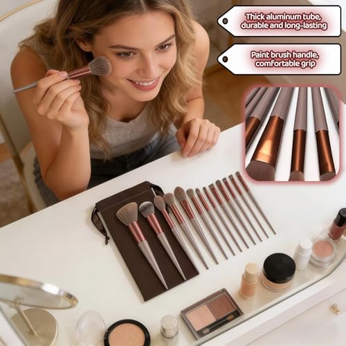 SAYUANVA 13-Piece Professional Makeup Brush Set with Pouch, Brown