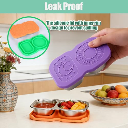 2 Pack Stainless Steel Snack Containers - Small 2-Compartment Food Storage