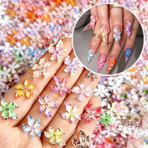 3D Flower Nail Charms Hibiscus Floral Gems for Acrylic Nails 60PCS