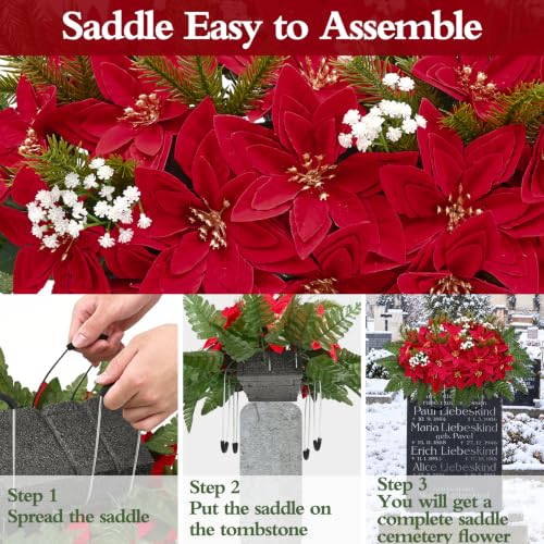 Artificial Cemetery Saddle Flowers Poinsettia - Red & White for Grave Decorations