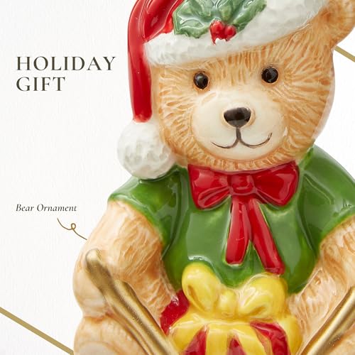 Spode Teddy Bear on a Drum Ornament - Dolomite Holiday Decor with Classic Design - Christmas Ornament for Tree, Wreath, Mantel, Seasonal Display - Unique Festive Decoration